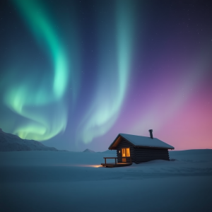 Northern Lights Cabin In Snow Winter Travel Magic