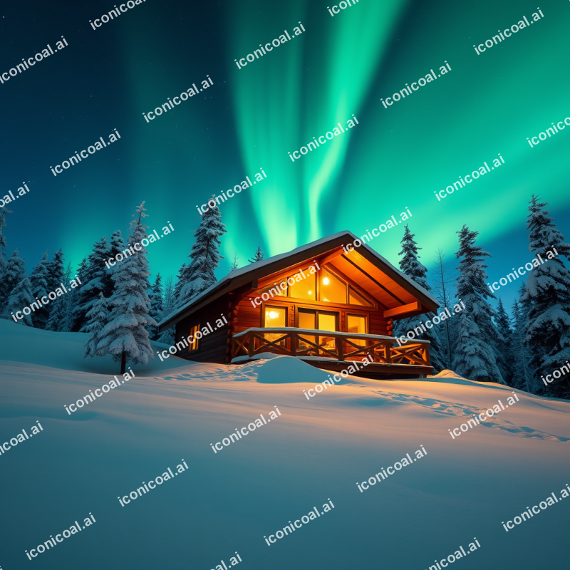 Northern Lights Cabin In Snow Winter Travel Magic