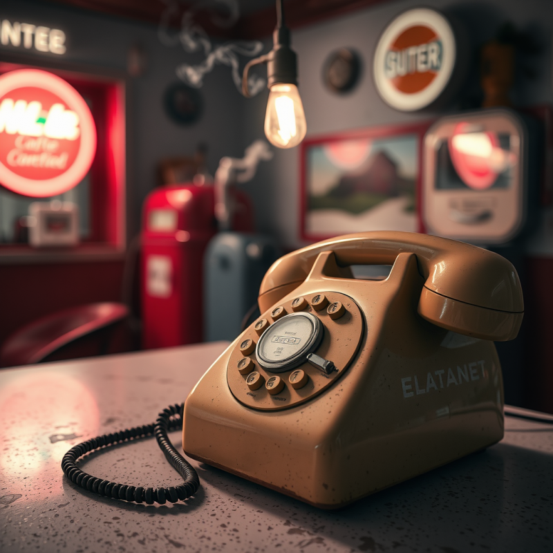 Nostalgic Brown Rotary Telephone Sits on a Speckled