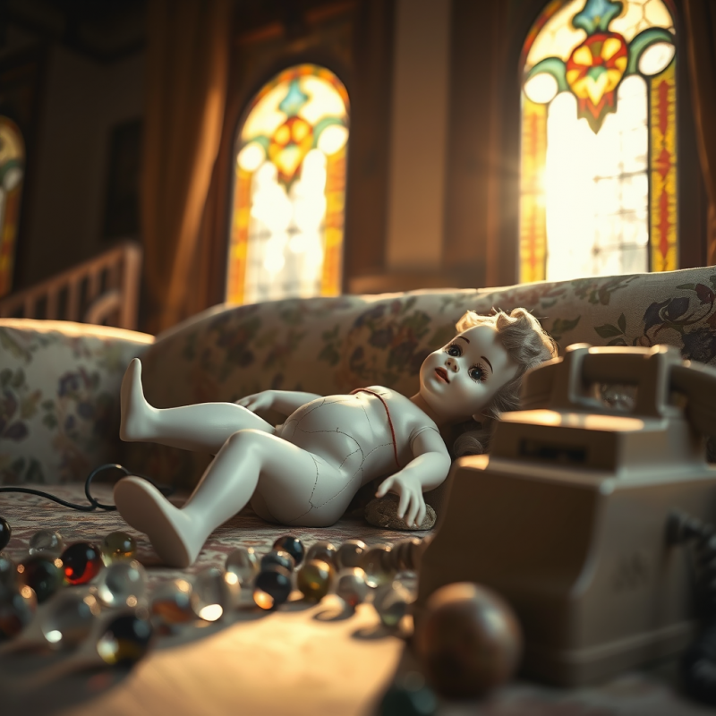 Nostalgic Scene Featuring a Porcelain Doll Lying on