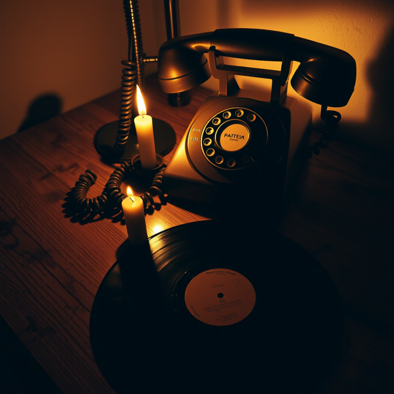Nostalgic Scene Featuring a Rotary Phone, Lit