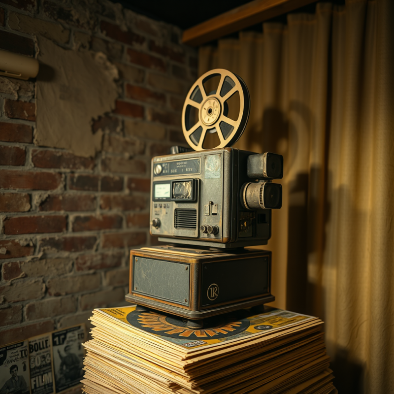 Nostalgic Vintage Film Camera Perched Atop a Stack