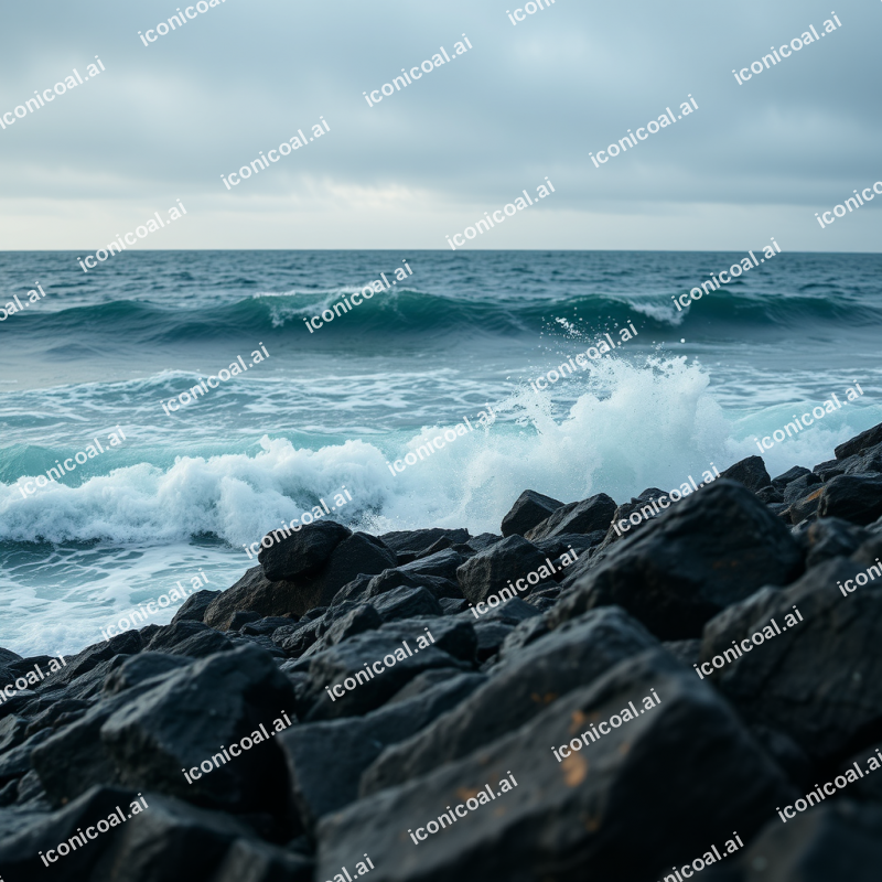 Ocean Waves Crashing On Rocky Shore Dramatic Seascape