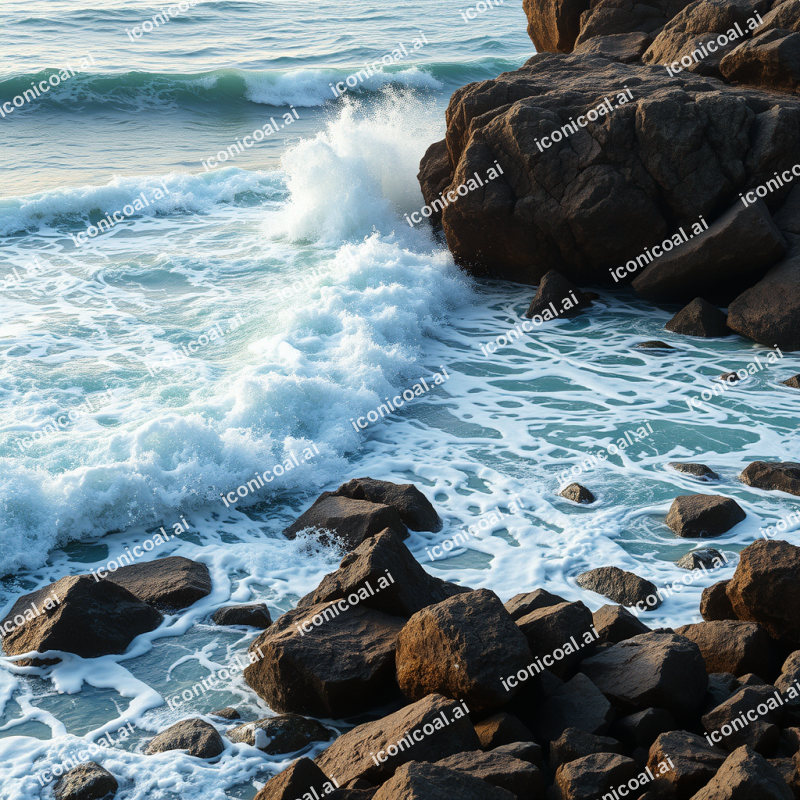 Ocean Waves Crashing On Rocky Shore Dramatic Seascape