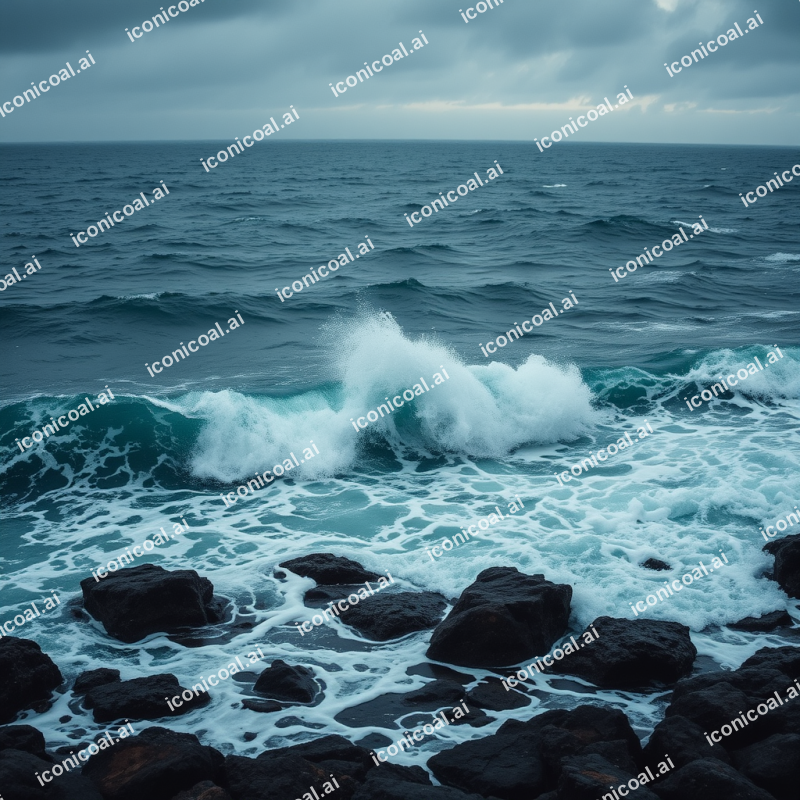 Ocean Waves Crashing On Rocky Shore Dramatic Seascape
