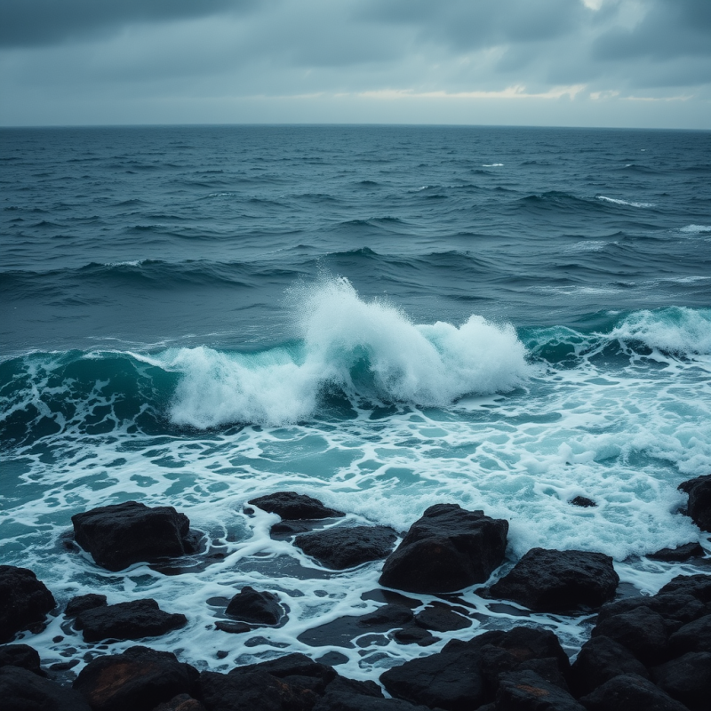 Ocean Waves Crashing on Rocky Shore Dramatic Seascape
