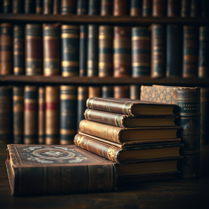 Old Books with Worn Leather Covers Library Nostalgia