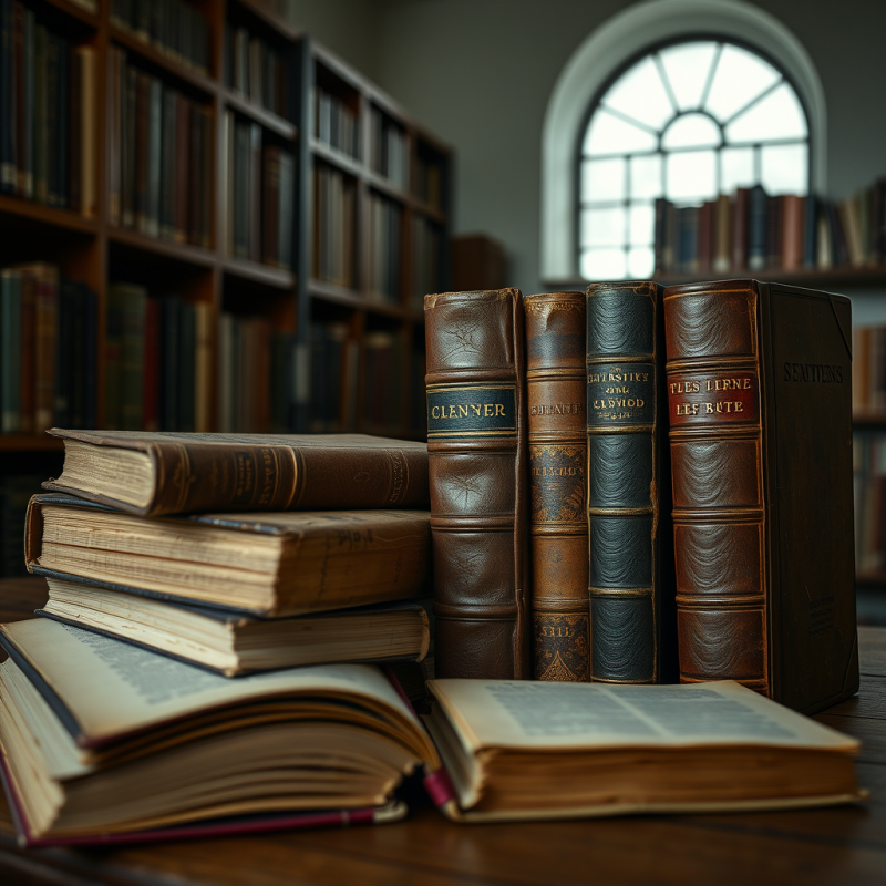 Old Books with Worn Leather Covers Library Nostalgia