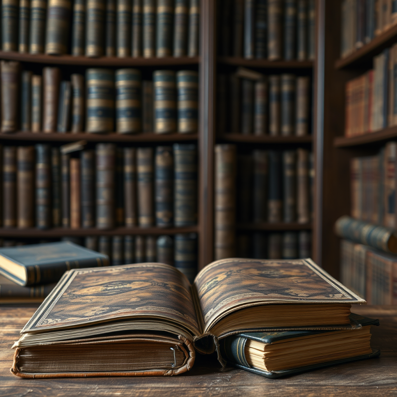 Old Books with Worn Leather Covers Library Nostalgia
