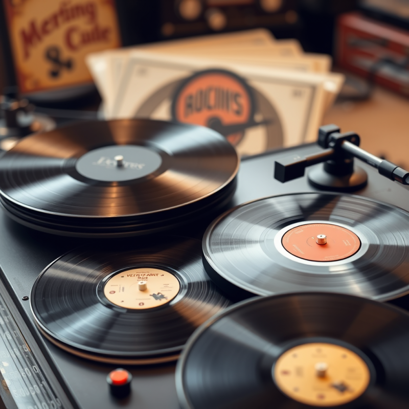 Old Vinyl Records and Turntable Music Nostalgia