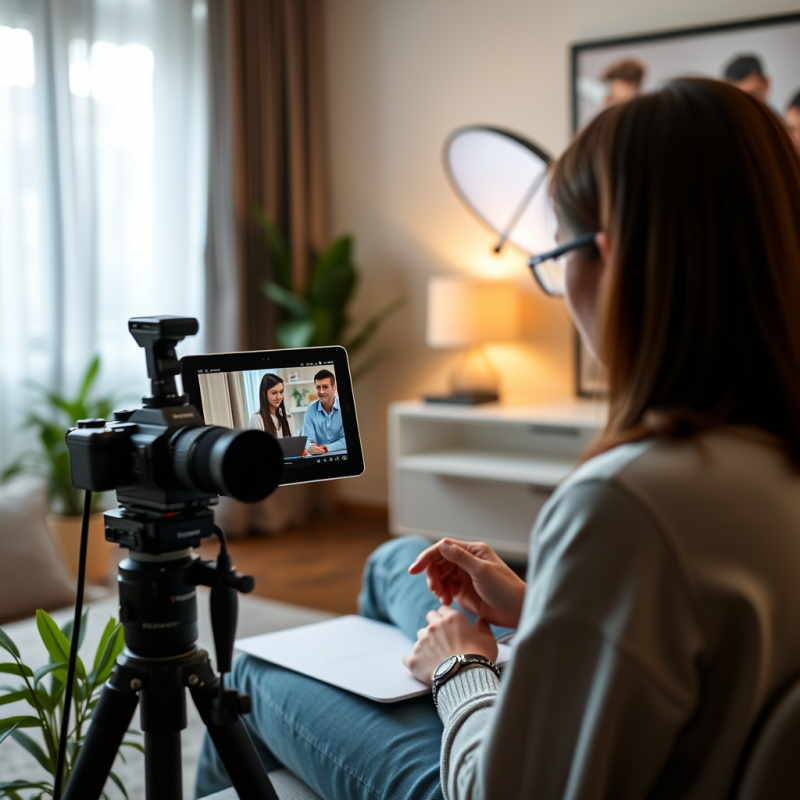 Online Learning Setup with Tablet Showing Video Lesson At...