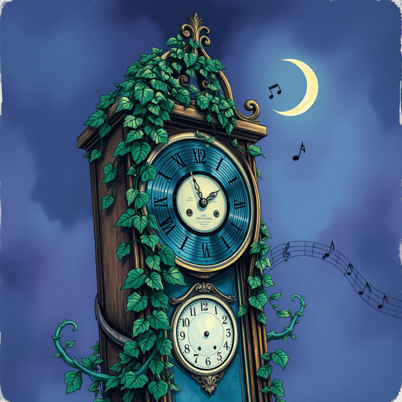 Ornate Clock Tower Draped in Lush Green Ivy Under a