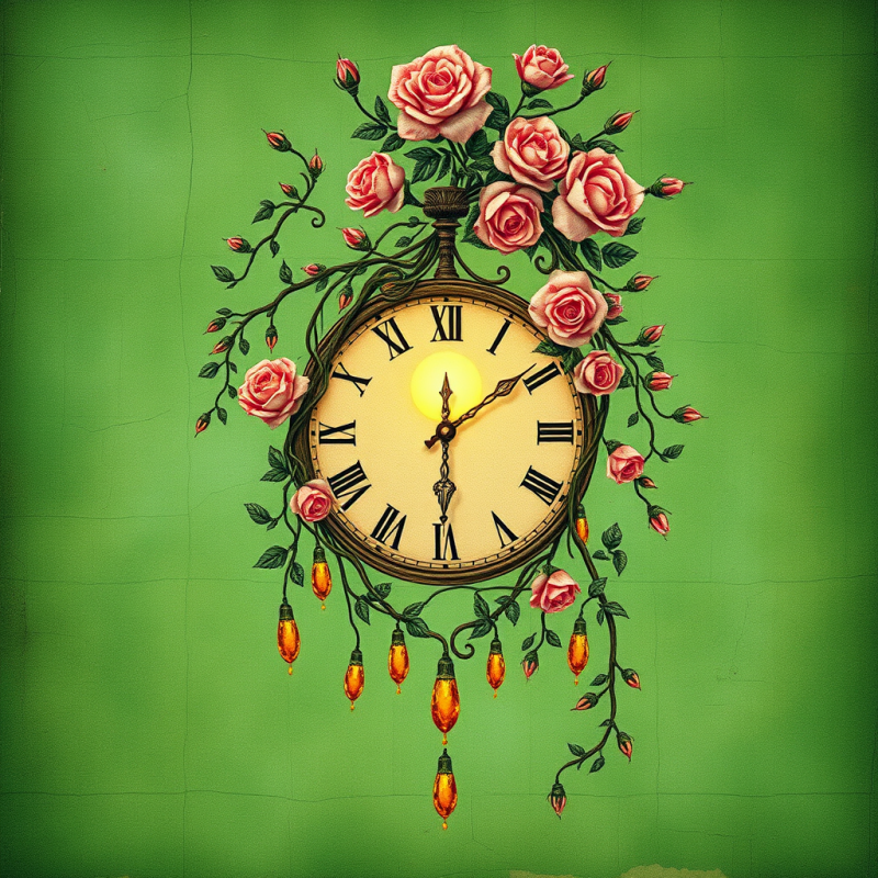 Ornate Vintage Clock Surrounded by Blooming Pink