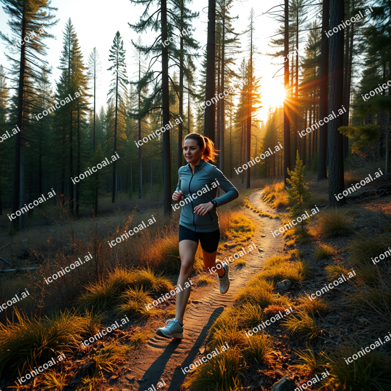 Outdoor Running On Trail Through Forest Active Lifestyle