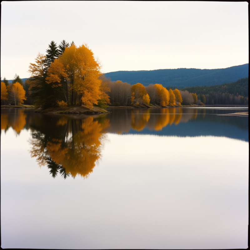Peaceful Lake Reflection with Autumn Trees Mirror Image