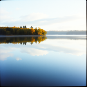 Peaceful Lake Reflection With Autumn Trees Mirror Image