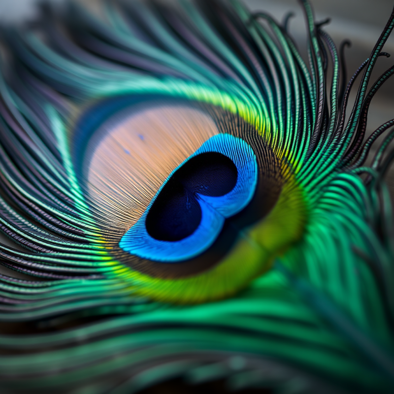 Peacock Feather Eye Detail Showing Iridescent Structure