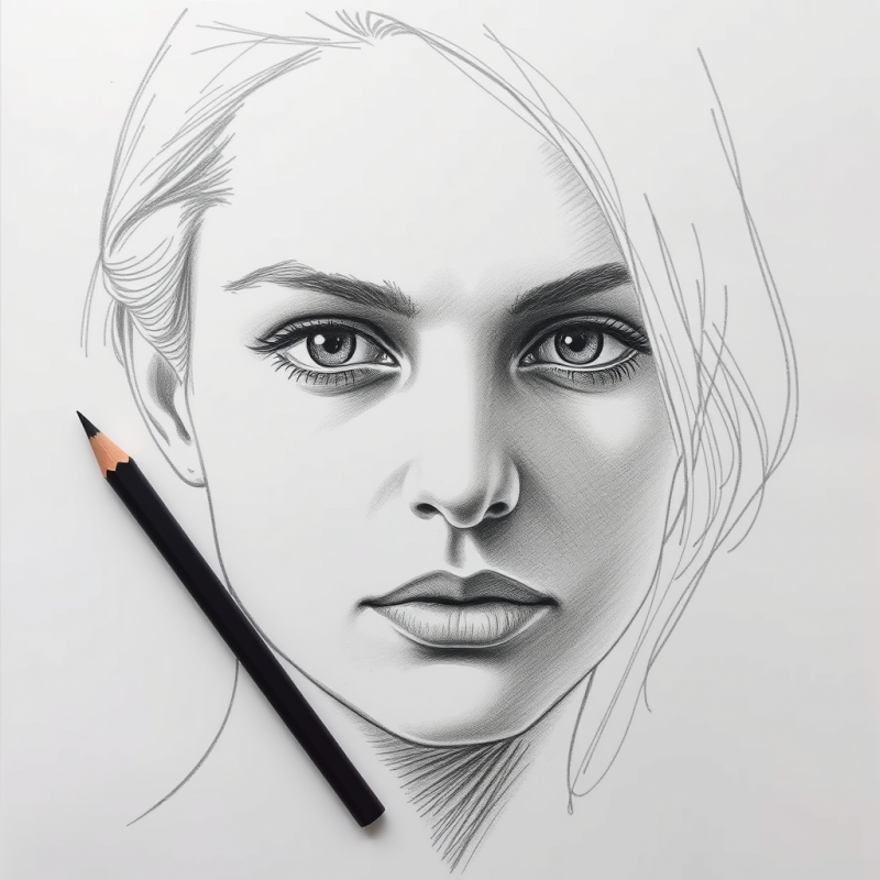 Pencil Sketch Portrait with Realistic Shading Details
