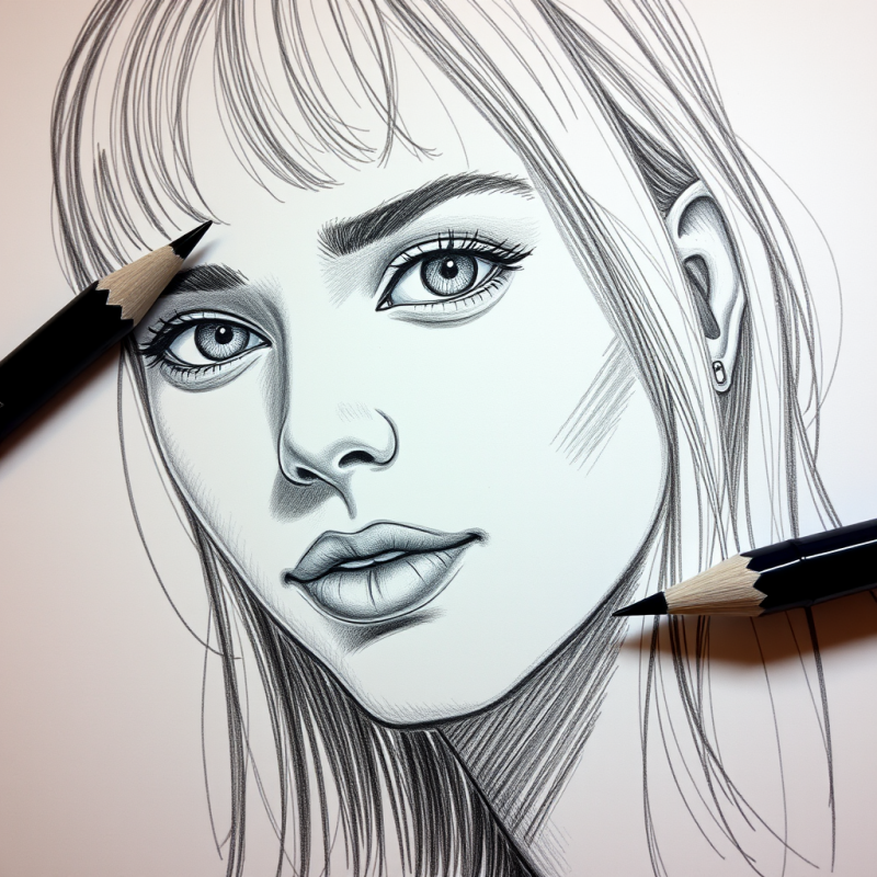 Pencil Sketch Portrait with Realistic Shading Details