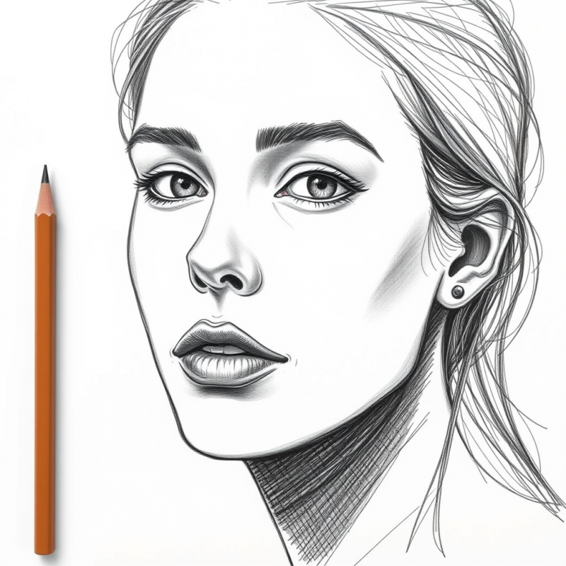 Pencil Sketch Portrait with Realistic Shading Details