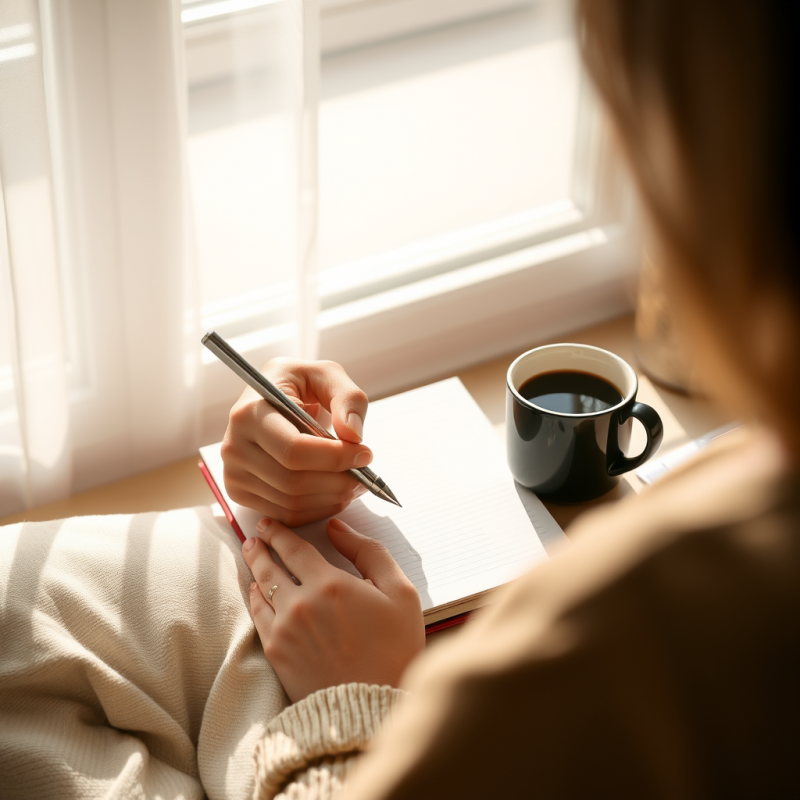 Person Journaling with Coffee Morning Routine Mindfulness