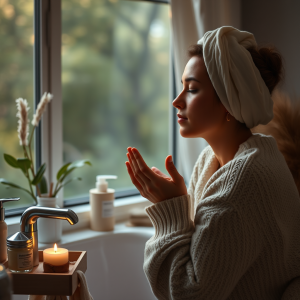 Person Practicing Self-care Skincare Routine Peaceful Moment
