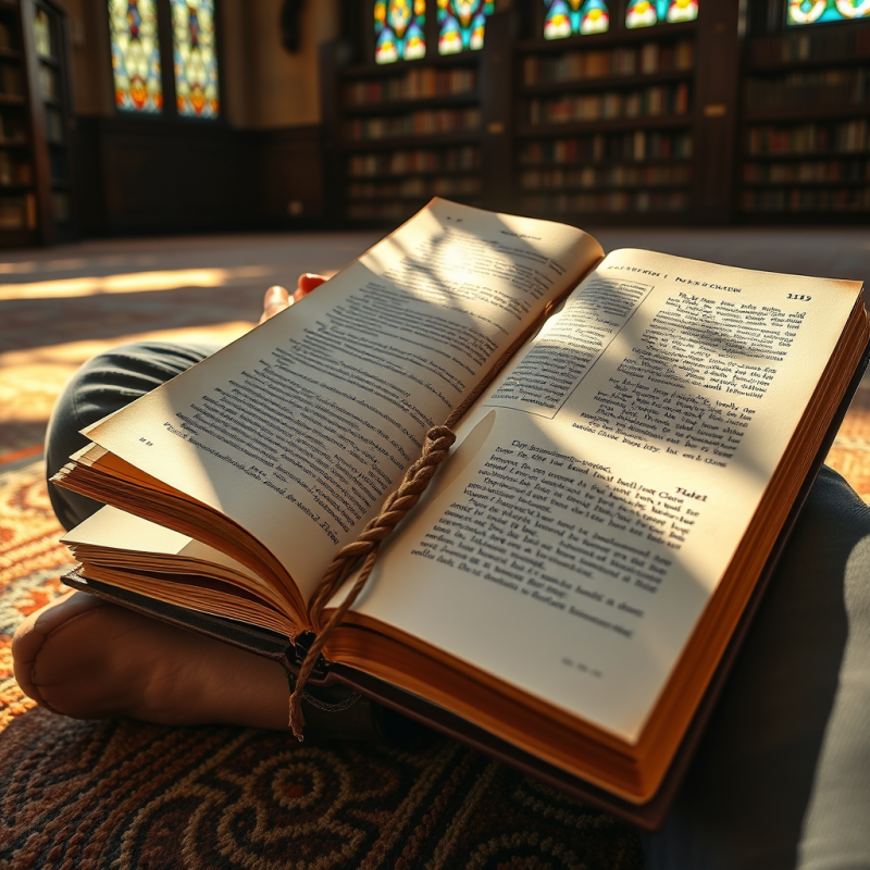 Person Sits Cross-legged on a Patterned Rug, Reading