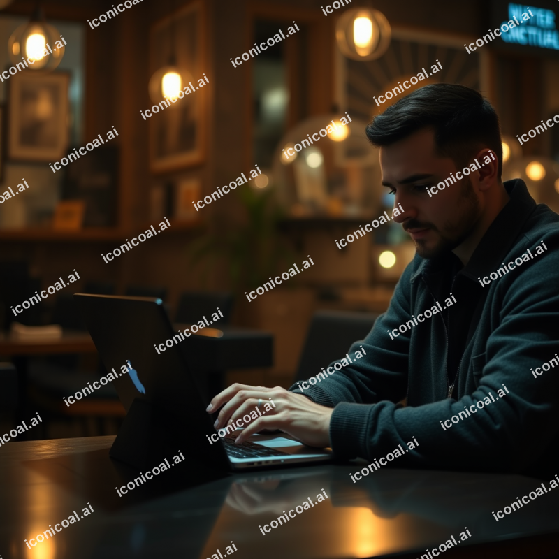 Person Using Laptop At Cafe Remote Work Technology