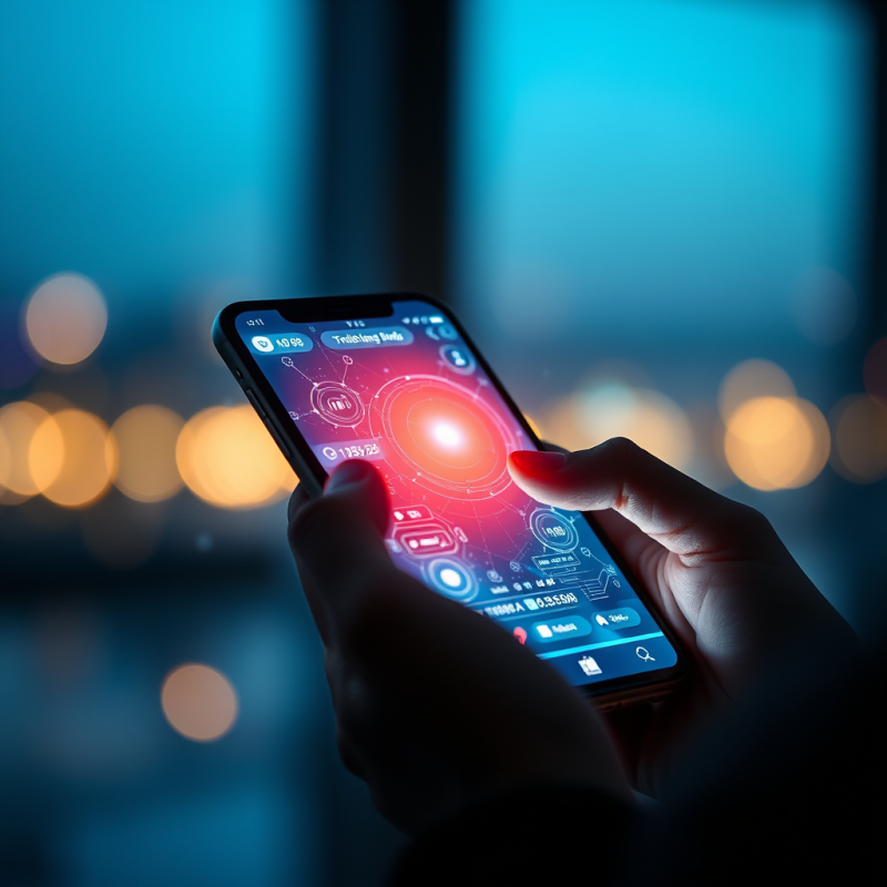 Person Using Smartphone with Holographic Interface Future...