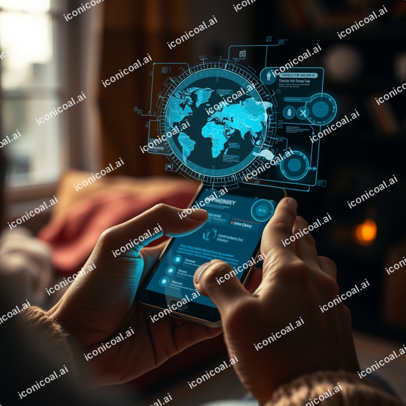 Person Using Smartphone With Holographic Interface Future...