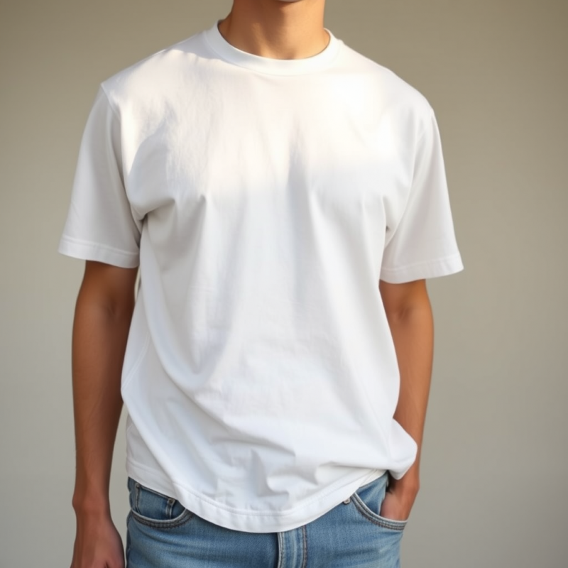 Person Wearing a Plain White T-shirt and Blue Jeans