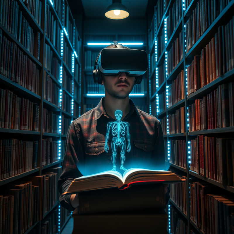 Person Wearing Vr Goggles Holds an Open Book That