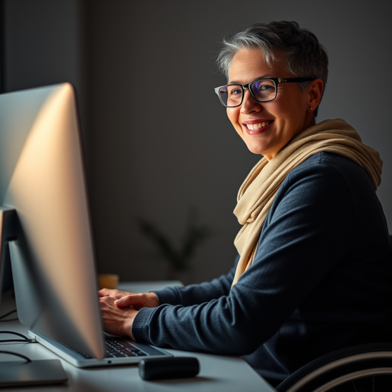 Person with Disability Working Confidently at Computer In...