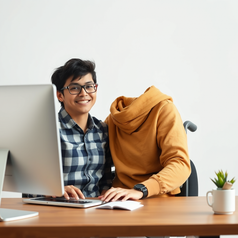 Person with Disability Working Confidently at Computer In...