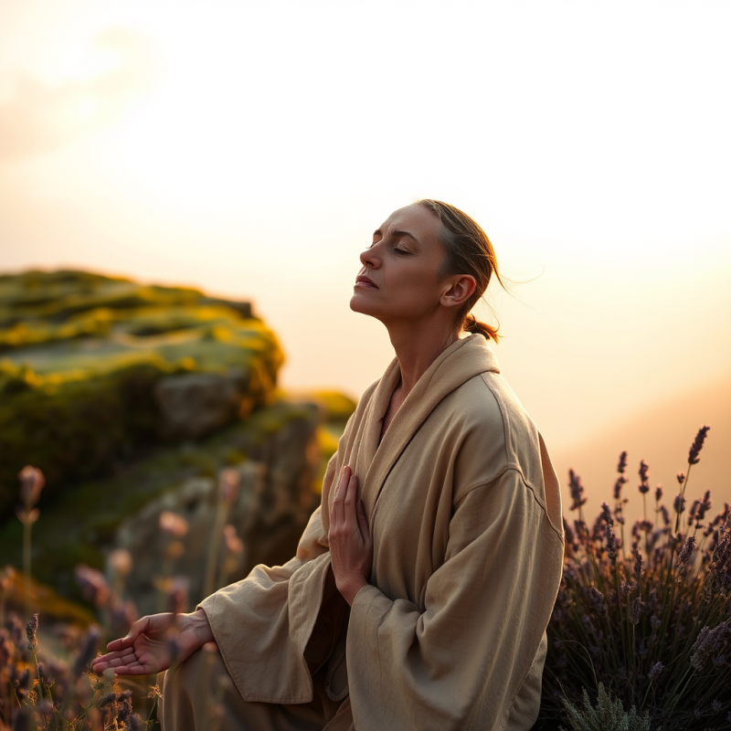 Person with Vitiligo Practicing Breathwork on a Moss-co...