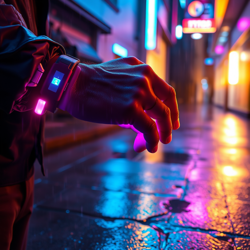 Person's Hand Checks a Glowing Smartwatch Against a