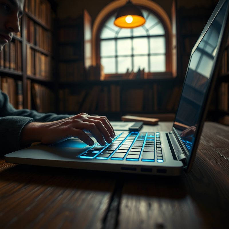 Person's Hands Type on a Glowing Laptop Keyboard in