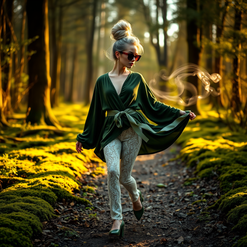 Petite Model with Silver Hair in a Gravity-defying Updo