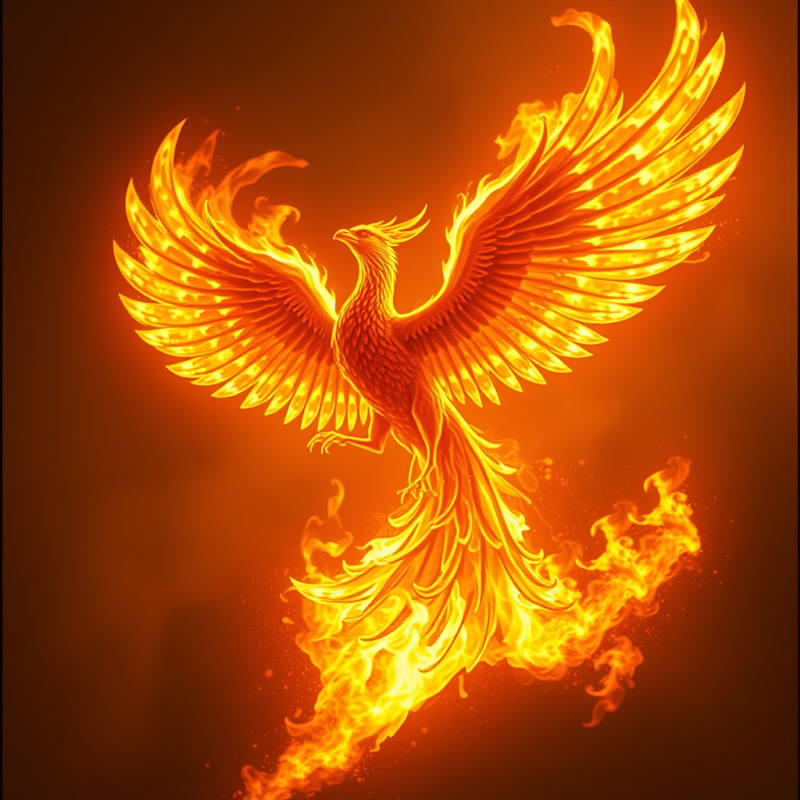 Phoenix Rising from Flames Golden Wings Rebirth Symbol