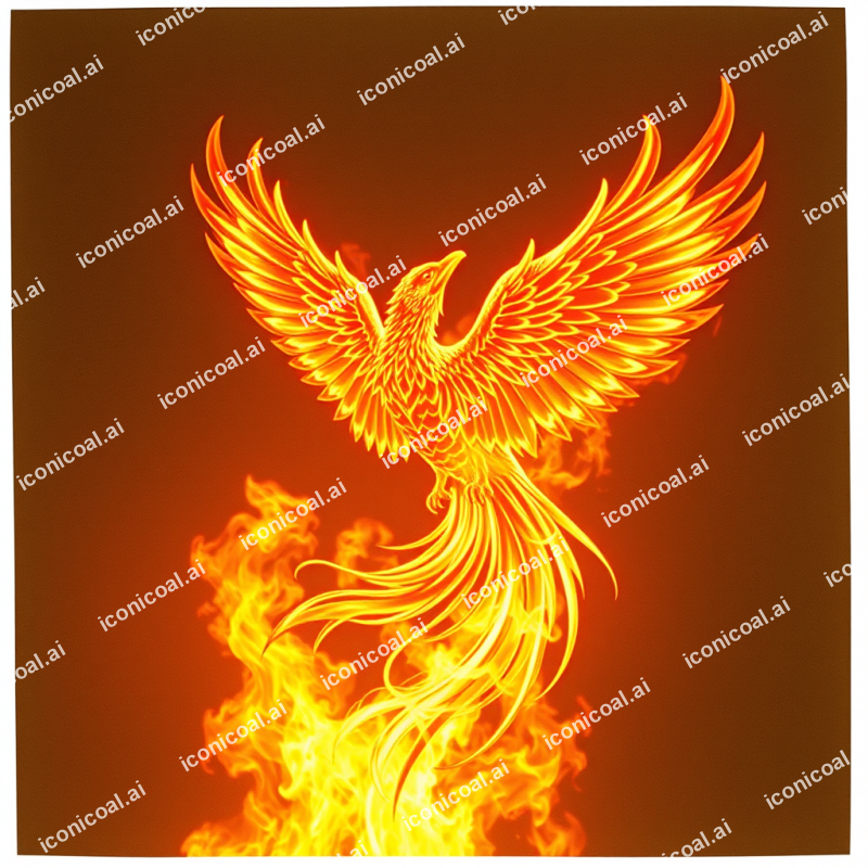 Phoenix Rising From Flames Golden Wings Rebirth Symbol