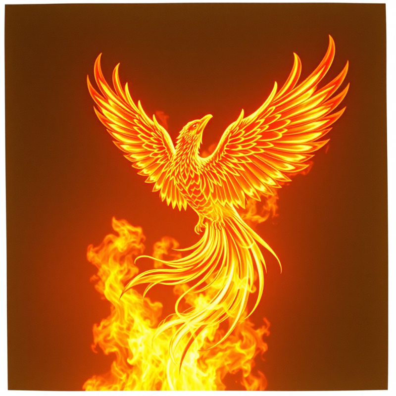Phoenix Rising from Flames Golden Wings Rebirth Symbol