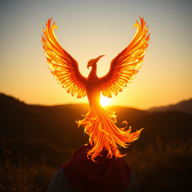Phoenix Rising from Flames Golden Wings Rebirth Symbol