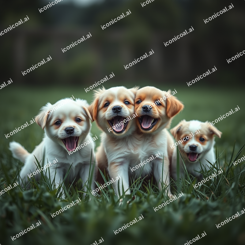 Playful Puppies In Grass