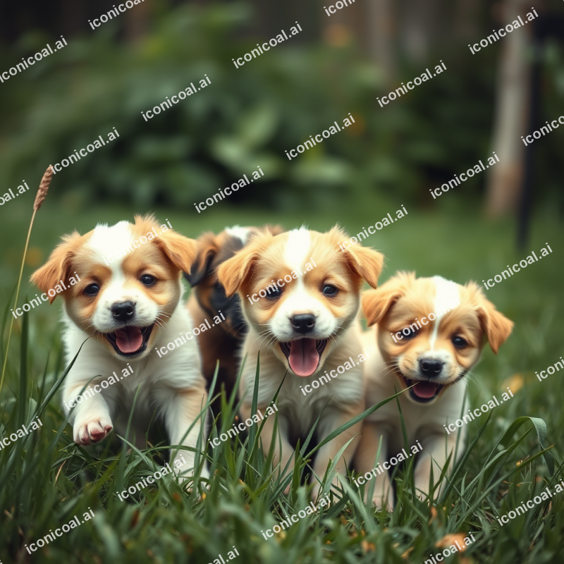Playful Puppies In Grass