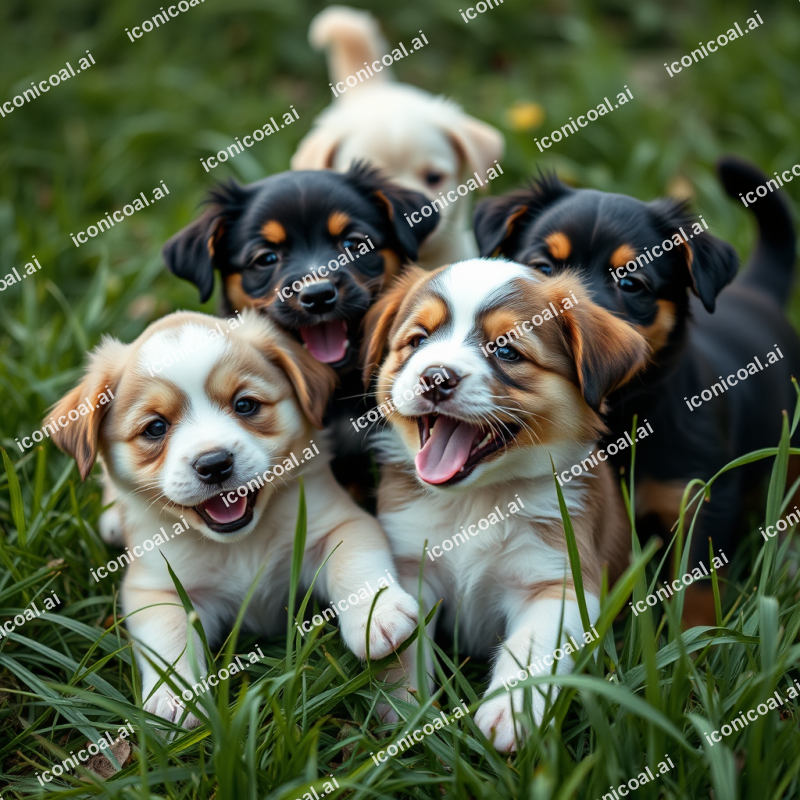 Playful Puppies In Grass