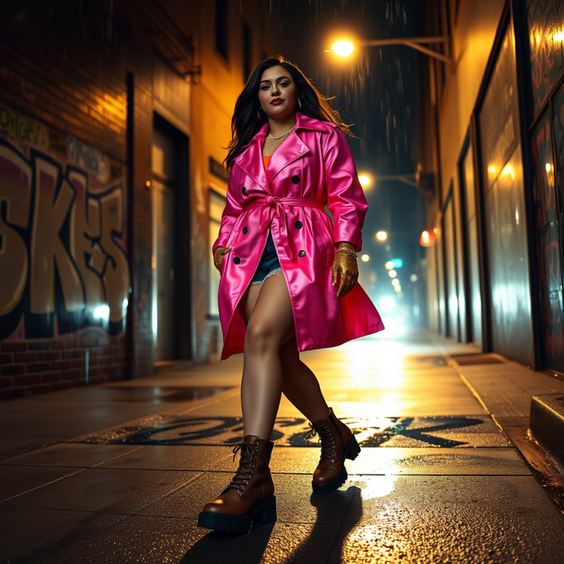 Plus-size Model Mid-stride in a Neon-pink