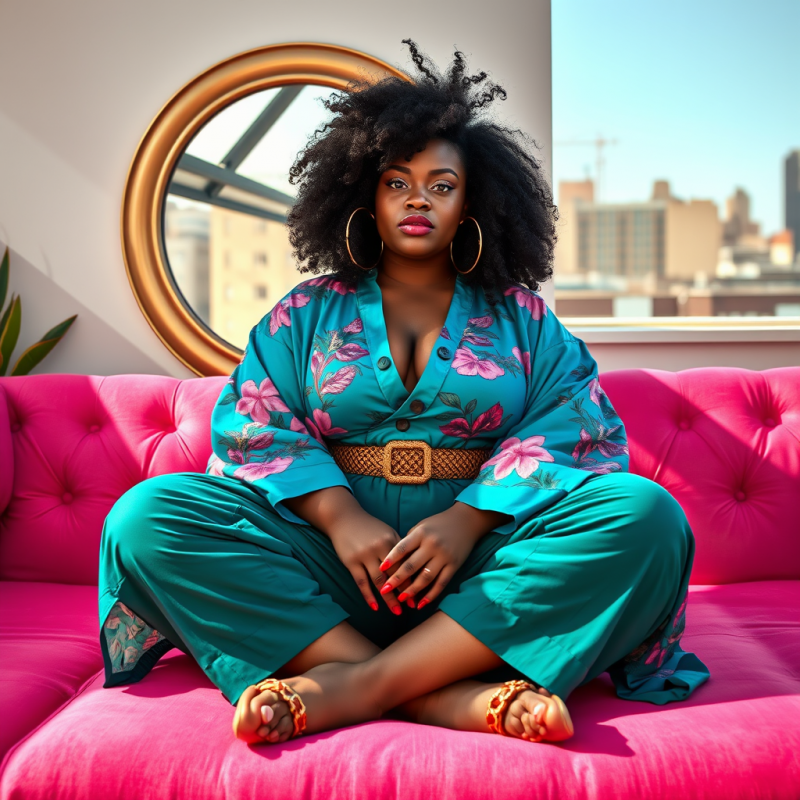 Plus-size Model with Gravity-defying Afro Hair Sits Cro...
