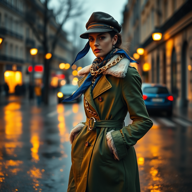 Poised Woman in a Moss-green