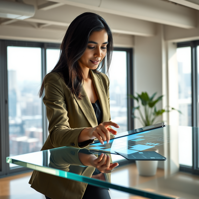 Professional Woman in a Modern Office Interacts with
