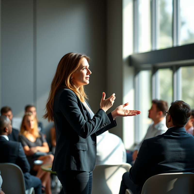 Professional Woman Leading Presentation to Engaged Divers...